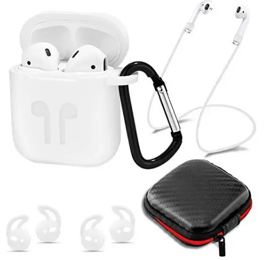 

For Apple Air pods Case Soft Thicker TPU Headphone Case with anti-lost strap and metal hook in retail packaging box