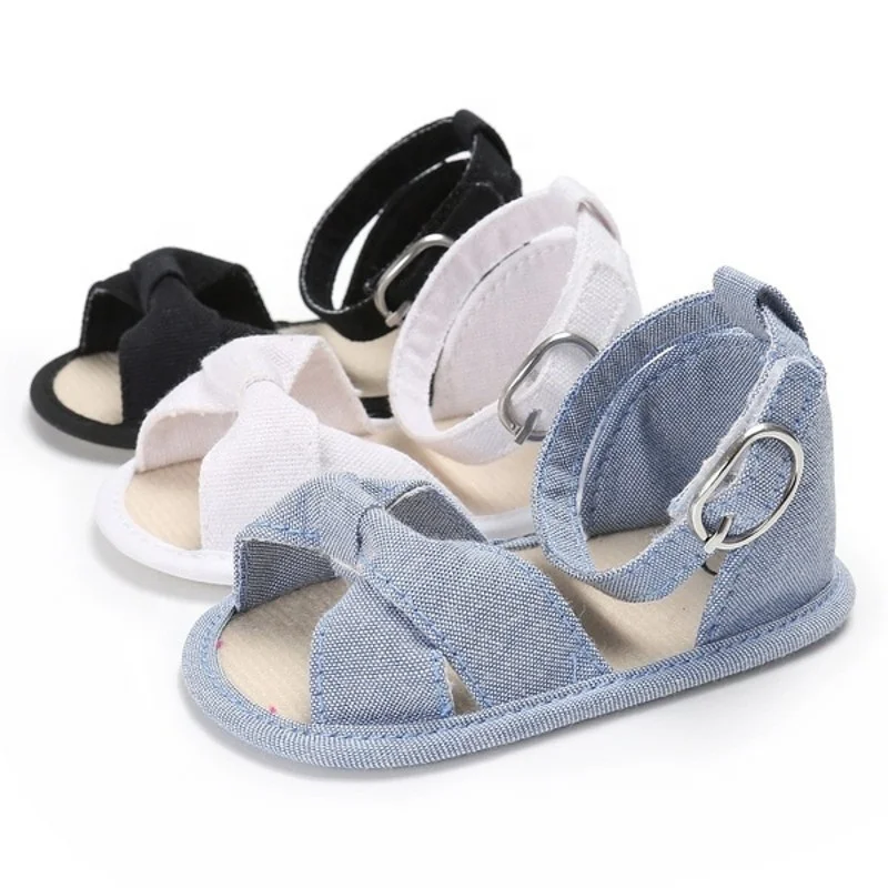 

Summer Shoes Fashion Sandals Solid Color Bow Tie Canvas Anti-slipping Soft Sole Beautiful Cut Baby Girl Shoes Princess Sandals