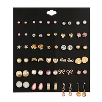 

New Style 30 Pairs/set Classic Women's Round Ball Metal Pearl Earrings For Lady Girl Gifts Crystal Stud Earring Sets Mix Jewelry