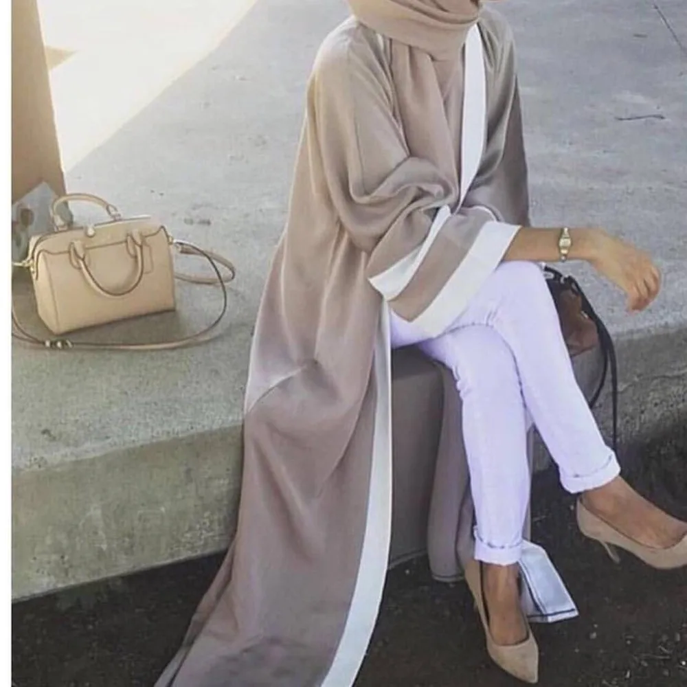 Long Robes Kimono Ramadan Middle East Thobe Worship Service Islamic Clothing Casual Muslim Abaya Striped Dress Scarf Cardigan