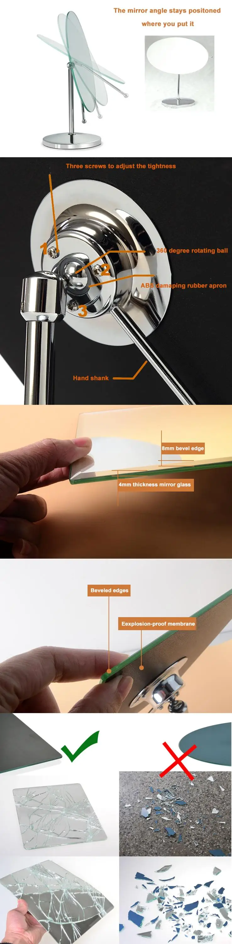 2019 New Household Unframed Pedestal Countertop Single Side Oval Makeup Mirror With Stand