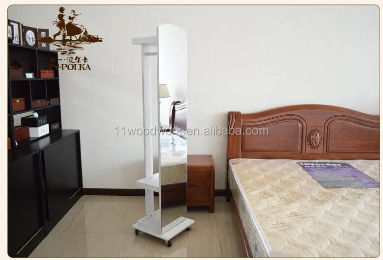 Floor Stand Wooden Full Length Dressing Mirror With Wheels