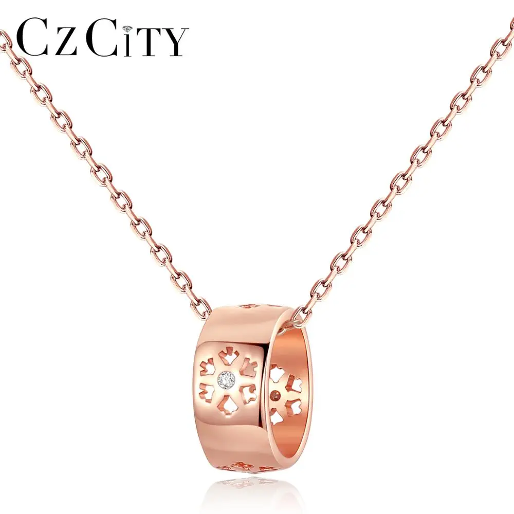 CZCITY 925 Sterling Silver Simple Fashion Round Circle Zircon Necklace Pendant Ladies Silver Jewelry