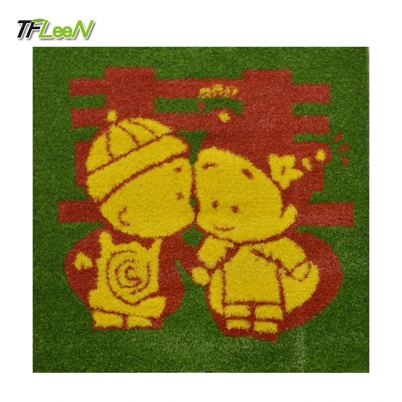 

Chinese style design lawn carpet craft artificial turf custom pattern LOGO home artificial grass mat simulation grass mat