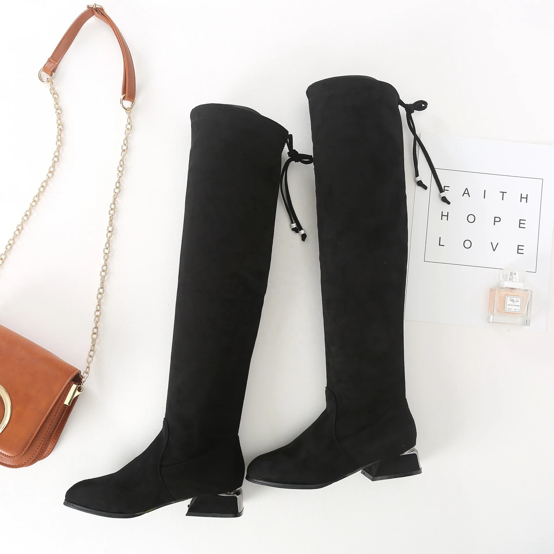 

B23432A Women Knee boots Europe new fashion black Suede Boots