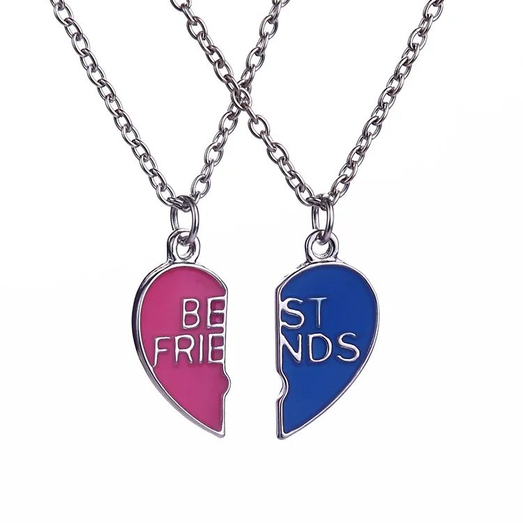 Friendship Pendant Necklaces Broken Heart Best Friends Carved Red Blue ...