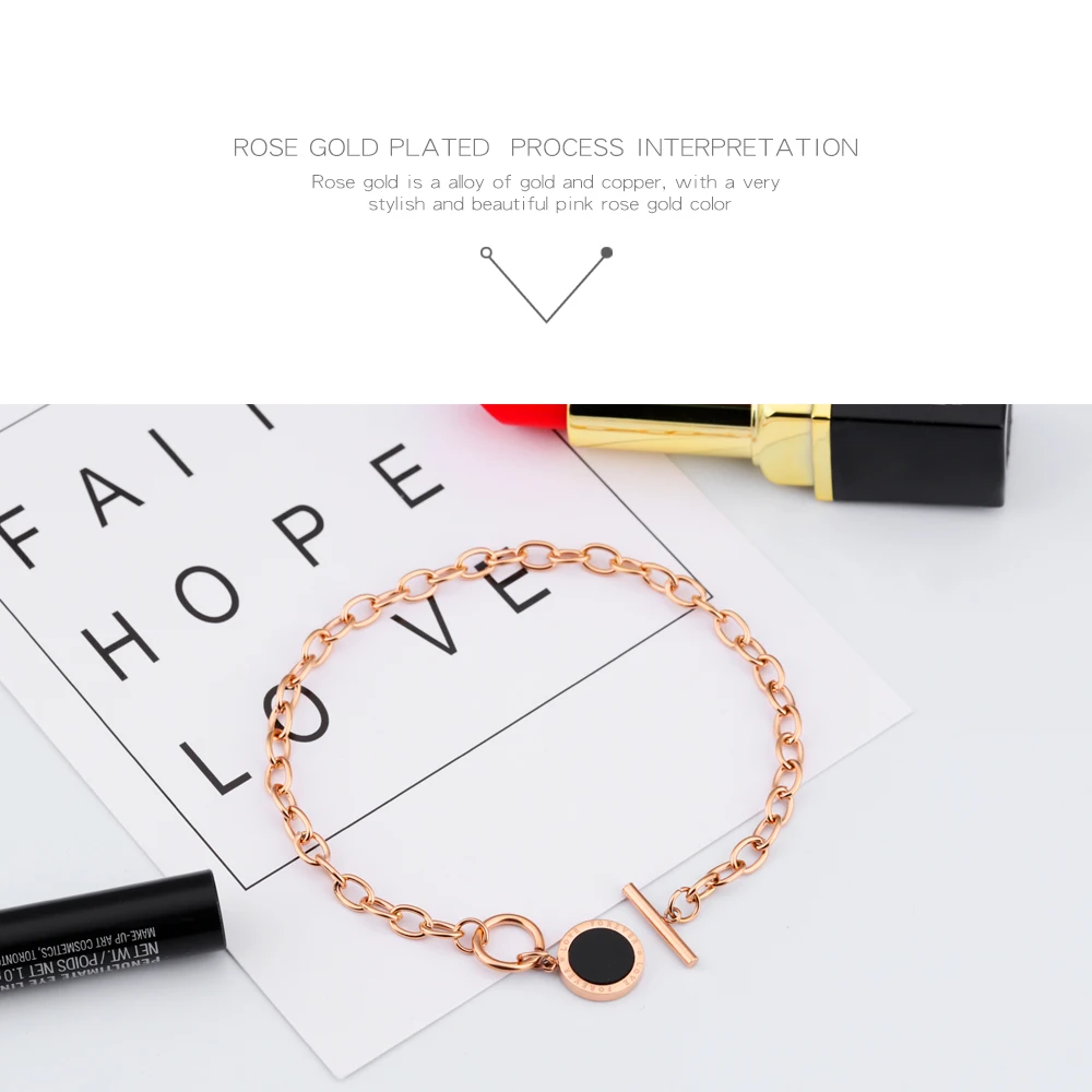 316L Stainless steel engraved rose gold womens chain bracelet