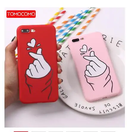 

For iPhone 6 6S 5 5S SE 8 8Plus X 7 7Plus Loving Gesture Heart Pink Soft TPU Silicone Matte Case Fundas Coque Cover XS Max