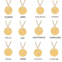 

12 Constellation Gold Plated Rhinestone Zodiac Sign Necklace Crystal Stainless Steel Zodiac Necklace