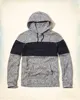 Mens polycotton mixed heather grey with navy blue cut and sewn panels fashion pullover hoodie
