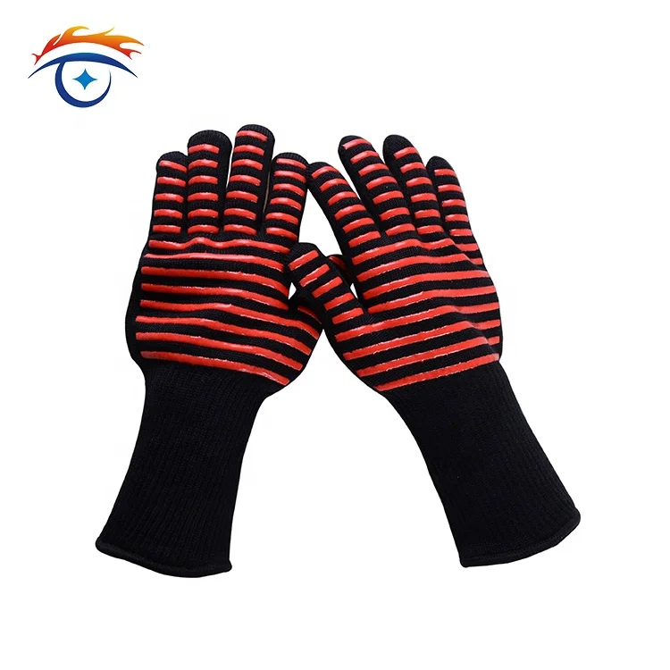 

932 F/500C Heat Resistant Premium Insulated and Silicone Lined Aramid Fiber bbq Oven Glove, Blue;black;red or customized