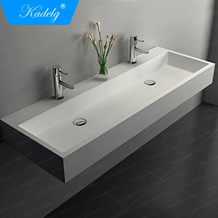 Kadelg Commercial White Stone Composite Double Wash Basin Sink for Hotel