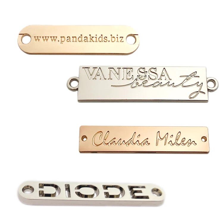 Wholesale engraved branded logo custom metal plate tag label for clothes