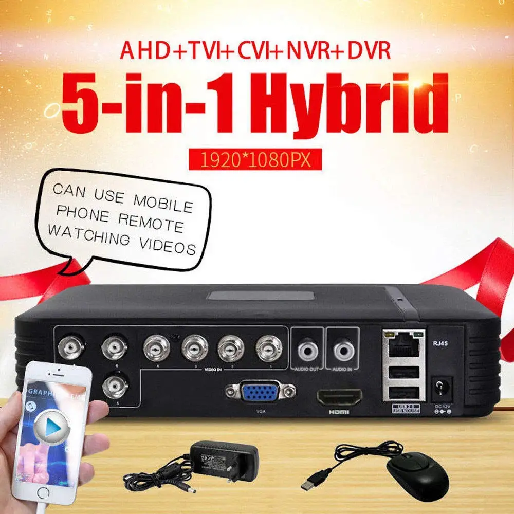 FidgetFidget Security CCTV 8CH AHD DVR NVR HD IP CVI TVI Analog 5IN1 Hybrid Video Recorder US