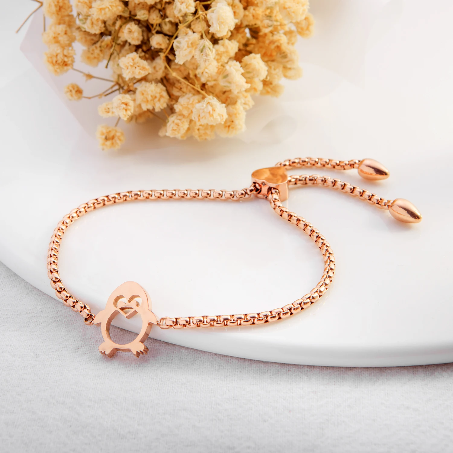 MICCI wholesale custom fine rose gold jewelry stainless steel adjustable lovely penguin bracelet