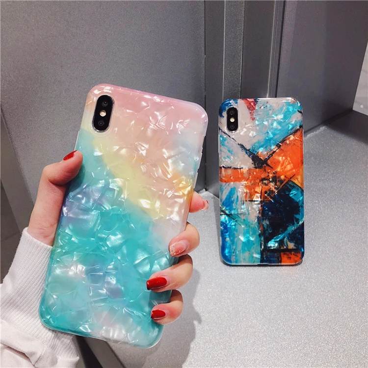 Watercolor graffiti shell pattern anti-drop mobile phone case for iphone