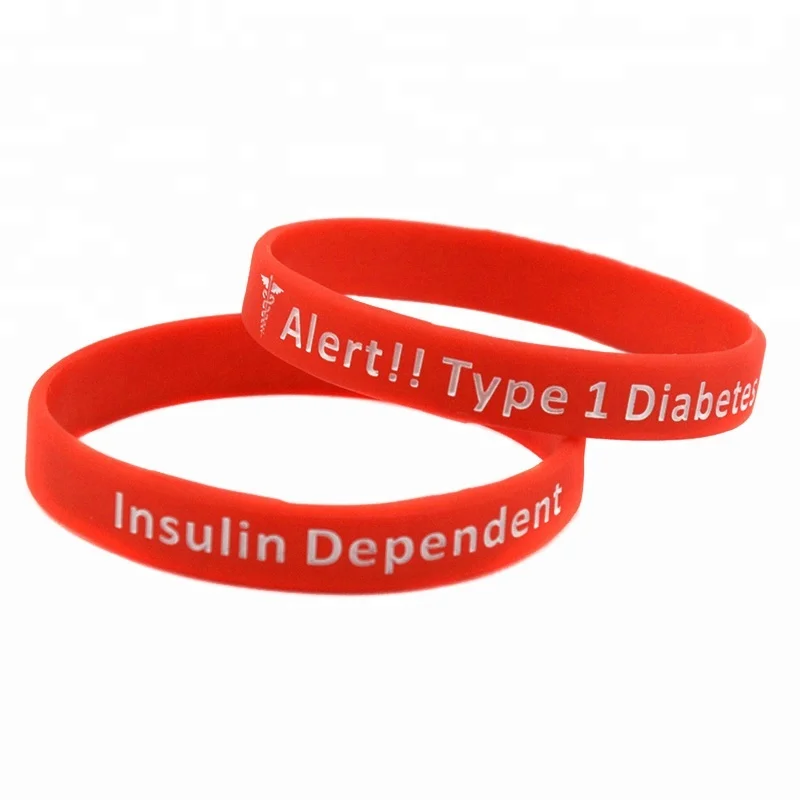 

50PCS/Lot Medical Alert Type 1 Diabetes Insulin Dependent Silicone Wristband Decoration Rubber Bracelet, Multicolours