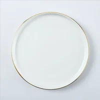 

wholesale white Glazed round shape porcelain flat ceramic dinner plate with gold rim