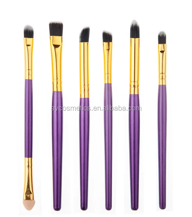 

AY custom logo makeup brush set for eyeshadow eyebrow eyelash brushes 6 pcs per set, Purple gold gold