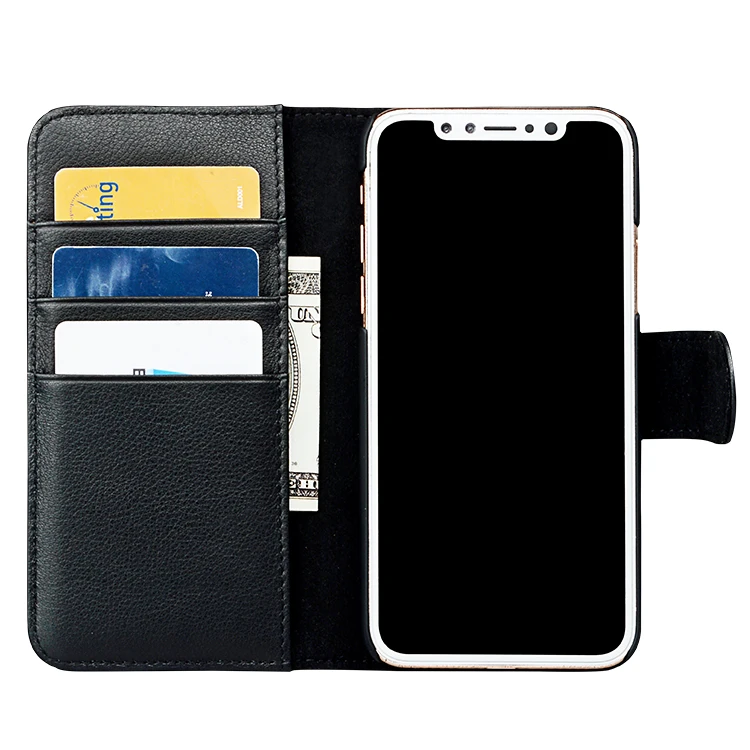 Flip noble black wallet genuine leather mobile cell phone cover case for iPhone X