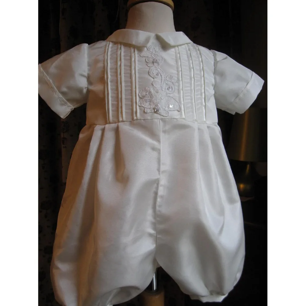 White baby boy short sleeve christening gown, embroidery decoration baptism set