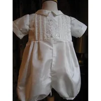 

White baby boy short sleeve christening gown, embroidery decoration baptism set