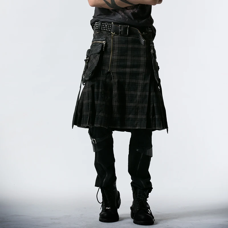 Punk Rave Q 225デザイナーパンクビッグサイド3dポケットチェック柄半分の長さ男性スカートscottish Kilts Buy 男性スカート ファッションkilts スコットランドkilts Product On Alibaba Com