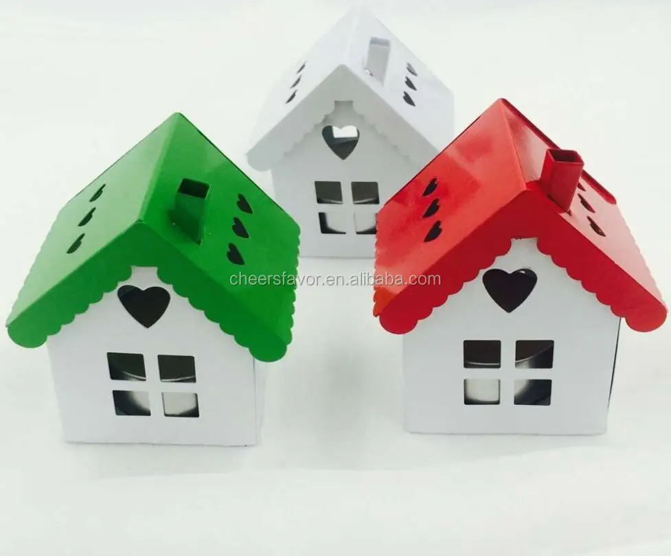 

Free Shipping 60pcs/lot Candy Packing Colorful " Iron Small House" Canle Holder Colorful