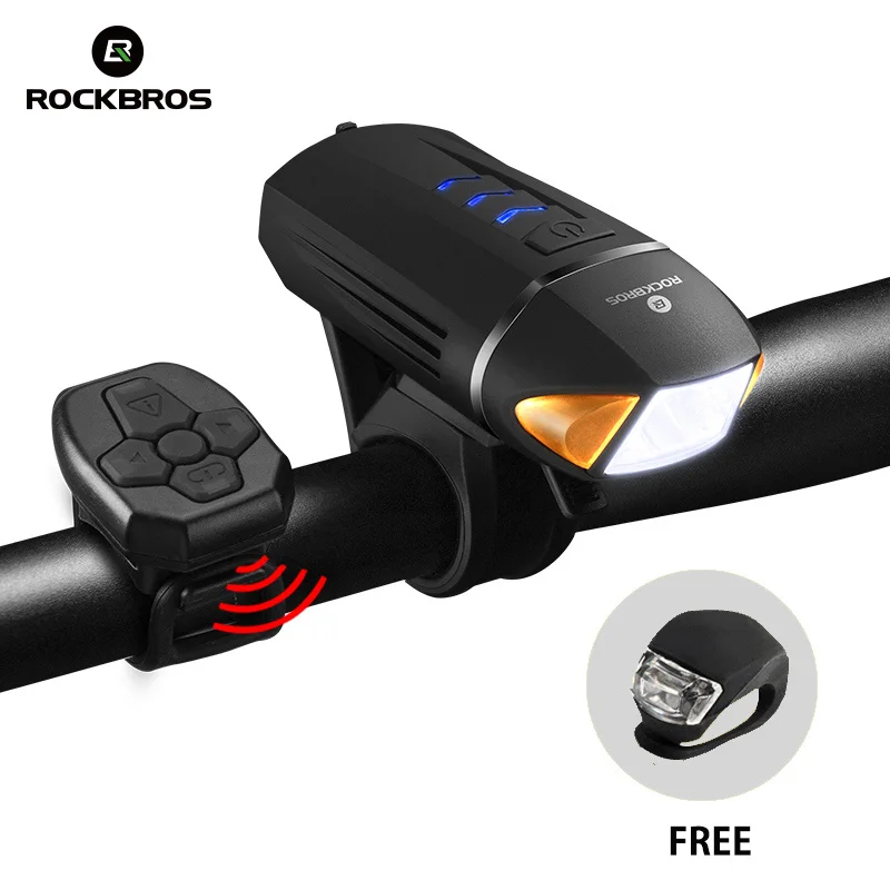 

ROCKBROS 350 Lumen USB Rechargeable LED Bike Front Light Wireless Turn Signals Bicycles Lamp 120db bicycle light bell, Black