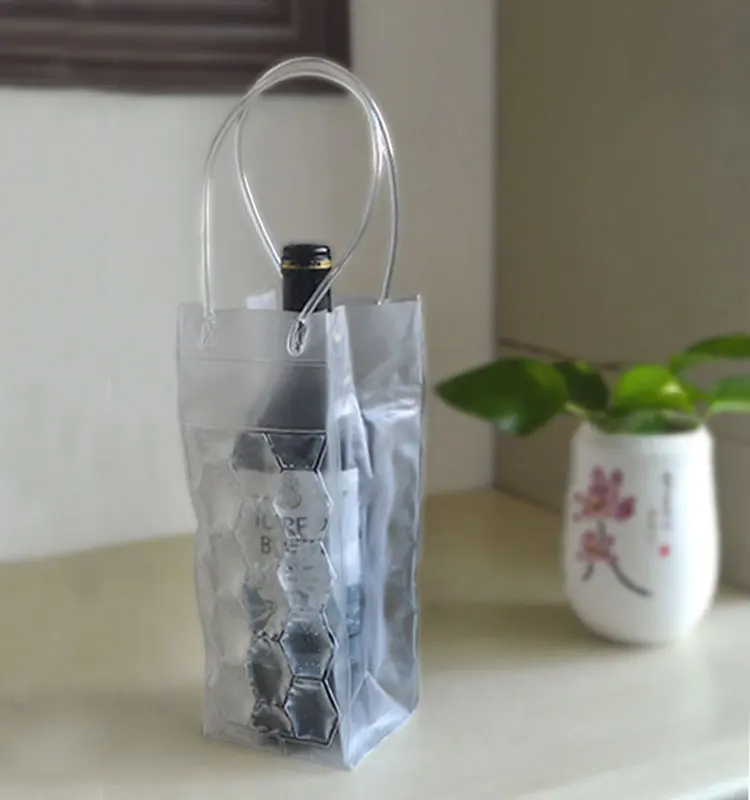 
Travel Plastic Transparent PVC Disposable Freezer Liquor PVC Bottle Ice Tote Wine Gel Cooler Bag 