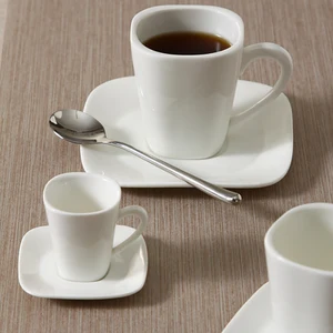 Image of Square shaped elegant white porcelain Cup set for hotel&restaurant
