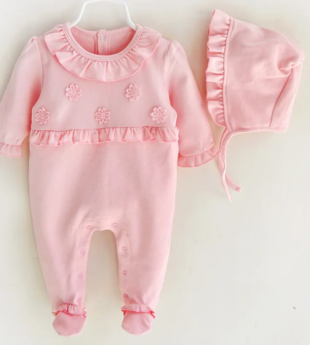 

China Alibaba Princess Pattern Kids Clothes Wholesale Ruffled Romper With Hat, As picture