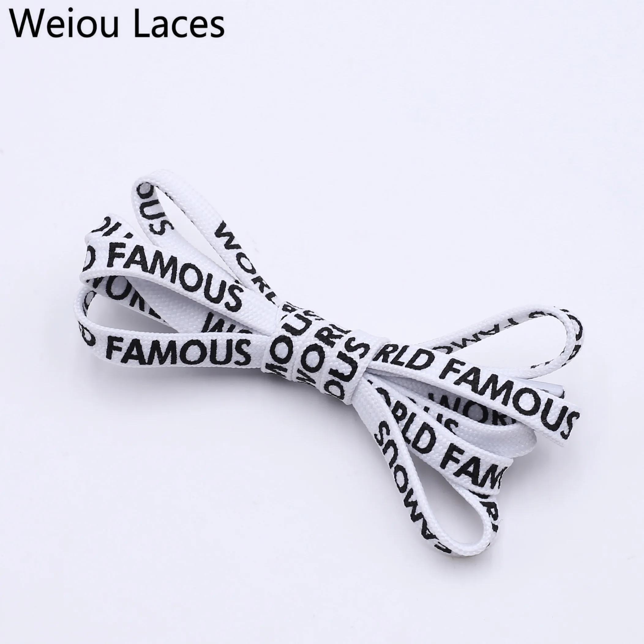 

Weiou Flat Polyester Printing World Famous Letter Shoelaces Trendy Fantastic Shoestring For Adults and Kids Factory Direct Price, 3 colors available, support any color