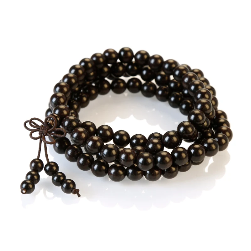 

Sandalwood Buddhist Prayer Beads, 108 Mala Beads Rosary Long Necklace, Black