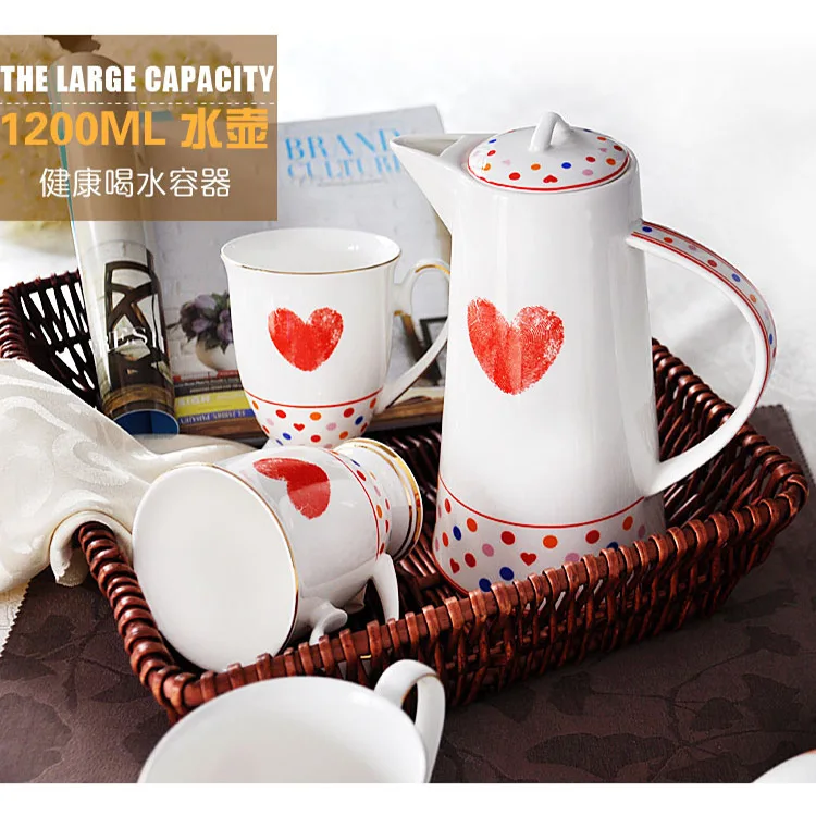 Ceramic Valentine Heart Tea Pot Set 1pcs teapot 6pcs cup and 1pcs saucer