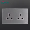 UK 3 Pin Outlet Double electric Stainless PC cover 250V 2 Gang 13A wall socket