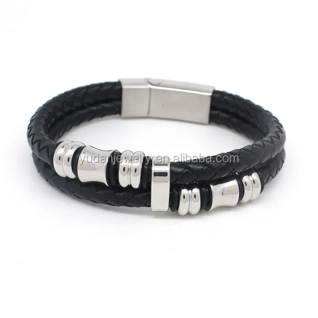 

Yudan JewelryStainless Steel Magnetic Clasp Mens Leather Bracelet
