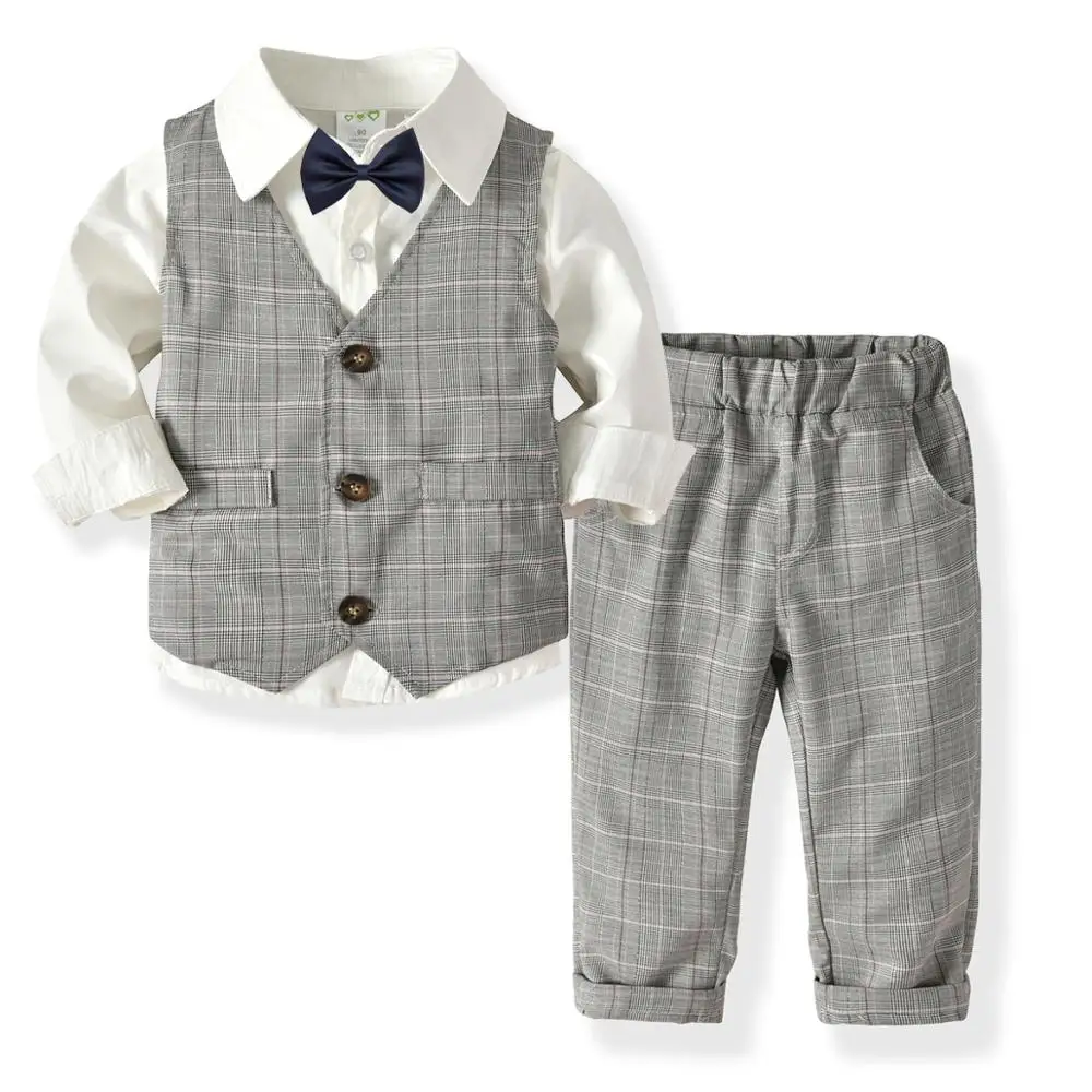 

R&H 2019 Plaid New Arrival Fashion Cotton Autumn Winter Party 3 pieces Baby Boy Clothing Sets, As the picture show