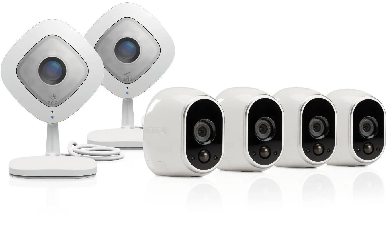 Arlo Technologies by NETGEAR Security Camera Kit - 4 Wire-Free Indoor/Outdoor HD Cameras & 2 Q 1080p HD Indoor Cameras | Night Vision (VMK3500), Works with Alexa