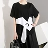 New 2019 Korean Style Women Summer Black Oversized Tee Top Metal Hole Sashes Female Unique Streetwear T-shirt Tshirt Femme