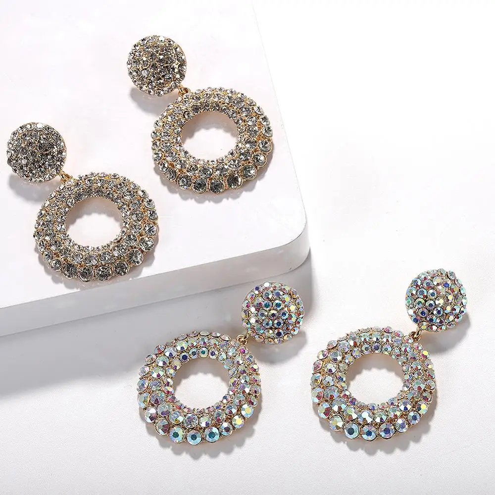 

Barlaycs Fashion Statement Vintage Korean Bridal Gold Pleated Bling Crystal Rhinestone Hoop Channel Earrings for Women