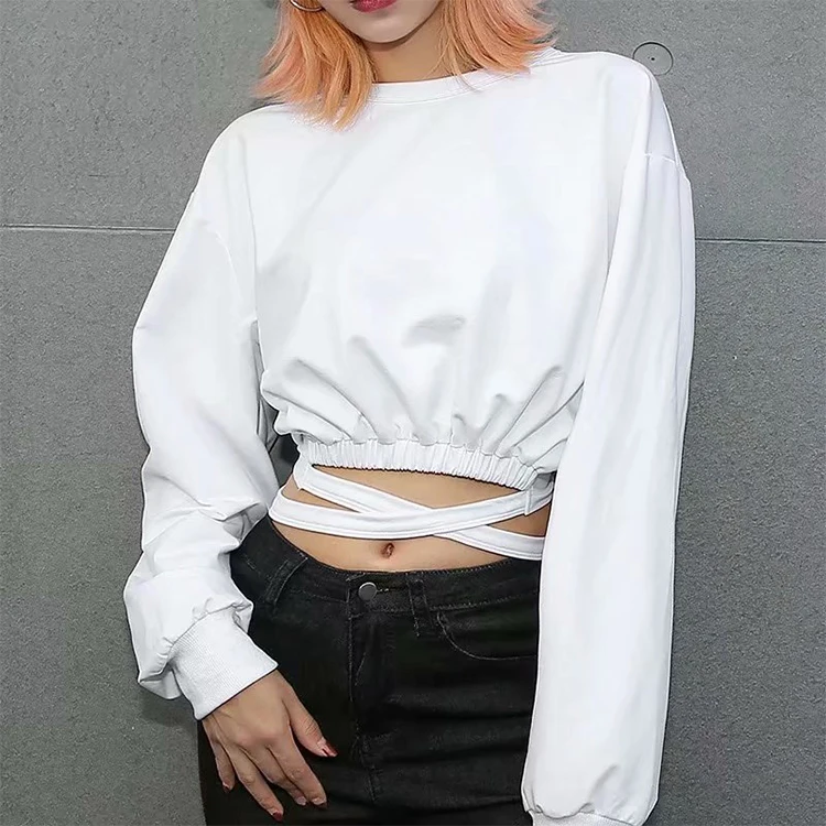 

Wholesale Ladies Lace-up Crop Top T shirt Womens Clothing Latest Design 2023