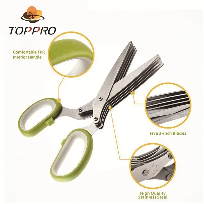 
Multi-function professional kitchen scissor 5 blades herb scissor with vegetables peeler set 