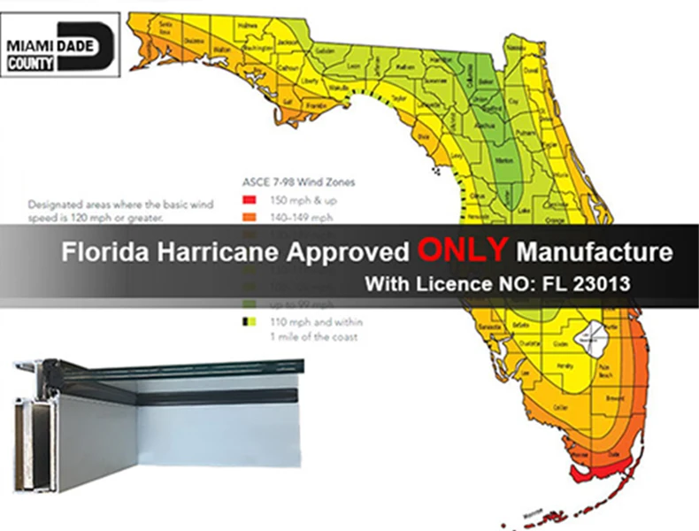 NFRC Approved large anodized commercial aluminum casement hurricane impact windows for sale