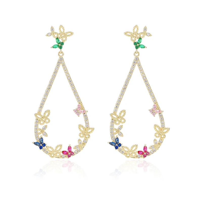 

Beautiful Design Gold Plated Colorful Teardrop Shape Drop Earrings