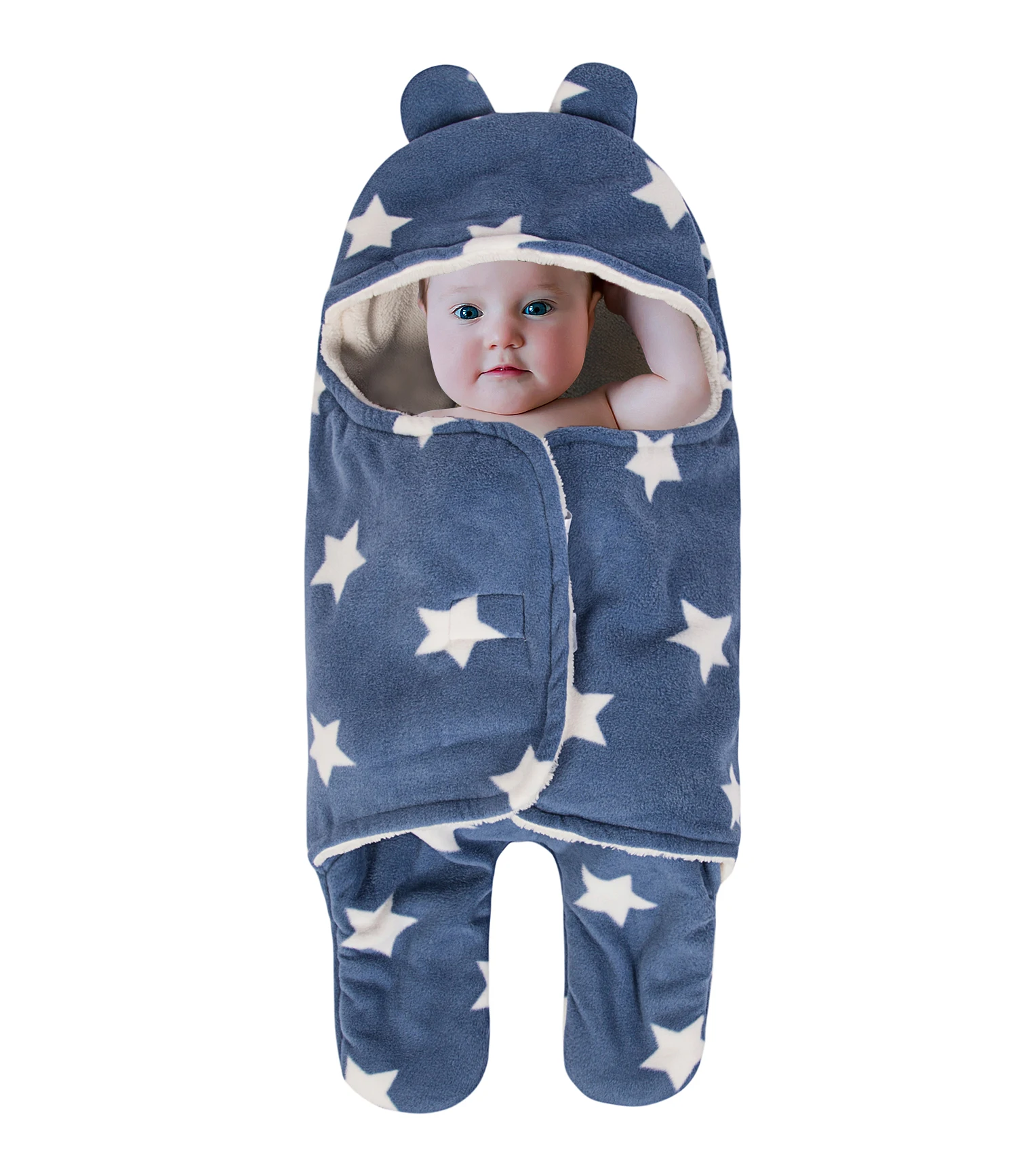 cute bear ear hood polar fleece baby swaddle blanket with sherpa
