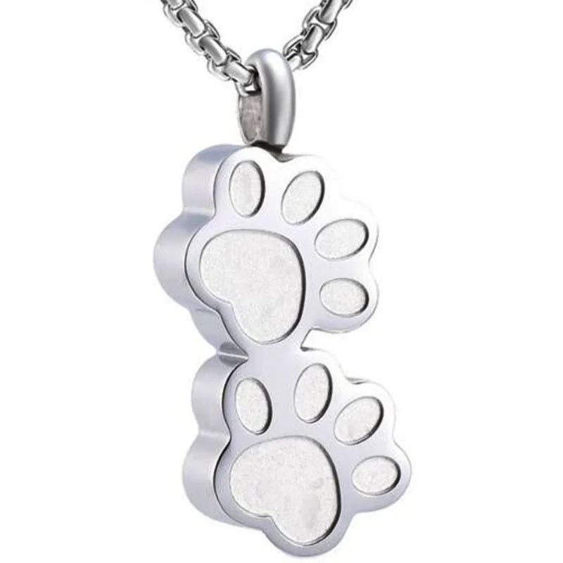 

Classical Design Cremation Necklace Stainless Steel dog paw prints Pets Ashes Urn Pendant jewelry GHP105, Silver