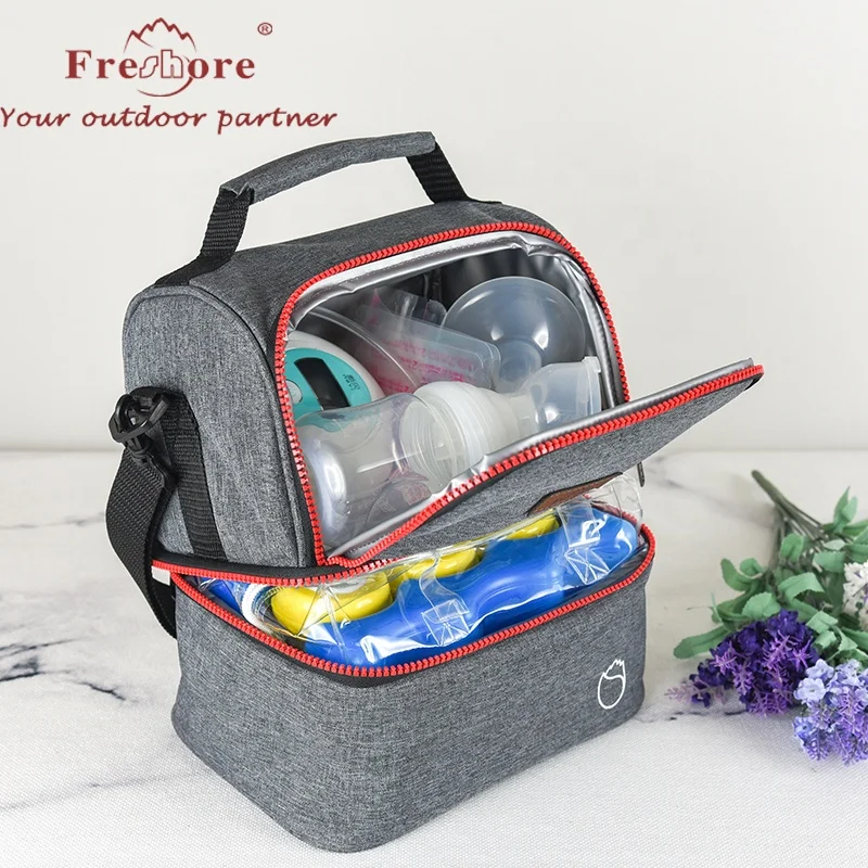 

2 insulated dual compartment Lunch Bag for office , Leakproof Insulated Cooler Bag for Work, School, Grey, Can be customized