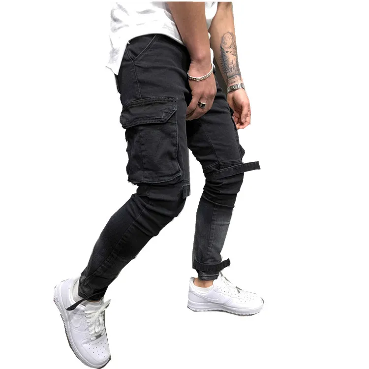 Stock high quality cool side pocket jeans men skinny pants