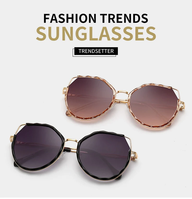2019 Fashion Round Metal frame Corrugated Cat 3 UV400 Women Sunglasses